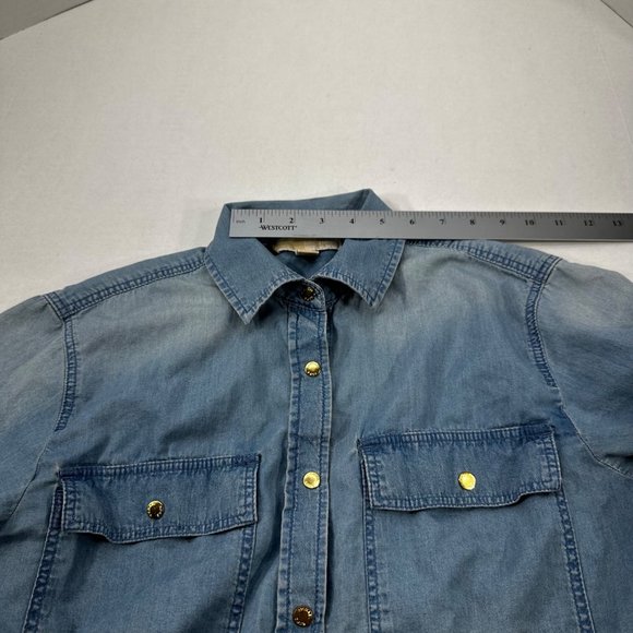 Michael Michael Kors Women's Size Small Shirt Snap Front Chambray Blue Preowned - Picture 6 of 14